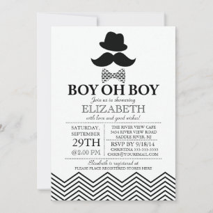 Invitation Modern Boy Oh Boy Little Man Mustache Baby shower