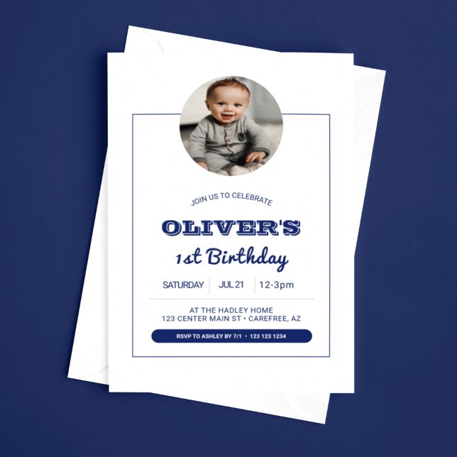 Invitation Modern Boys Photo 1er anniversaire (Créateur téléchargé)