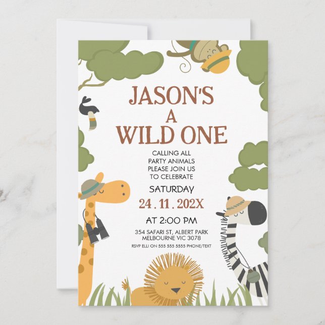 Invitation Modern Boys Safari Photo Wild Un Anniversaire (Devant)