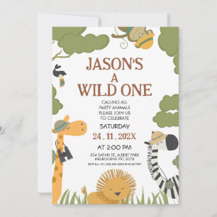 Invitation Modern Boys Safari Photo Wild Un Anniversaire