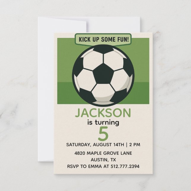 Invitation Modern Boys Soccer Birthday – Green Theme (Devant)