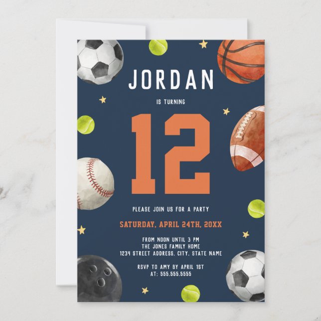 Invitation Modern Boys Sports Thème Anniversaire (Devant)