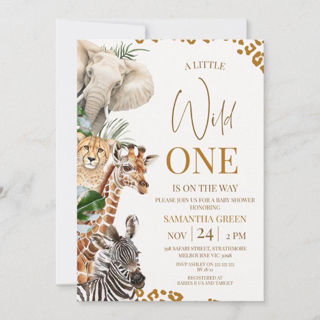 Invitation Modern Brown Cheetah Safari Wild One Baby Shower (Devant)