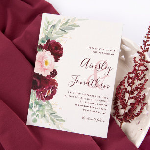 Invitation Modern Burgundy Blush Floral Greenery Wedding
