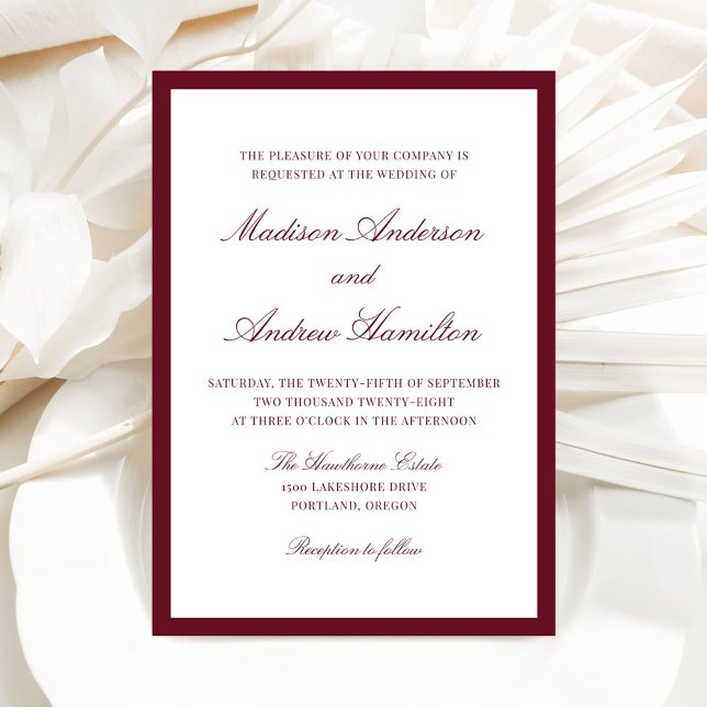 Invitation Modern Burgundy Border Wedding (Créateur téléchargé)