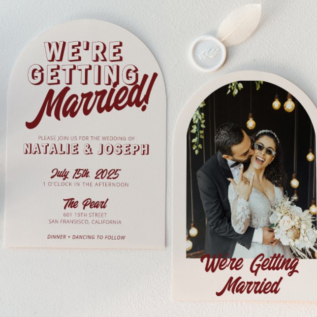 Invitation Modern Burgundy Retro Bold Arched Unique Wedding (Créateur téléchargé)
