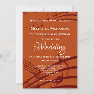 Invitation Modern Burnt Orange Music Notes Mariage