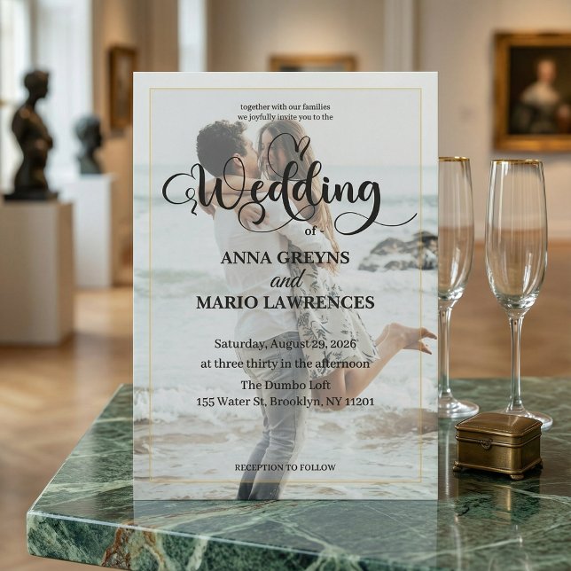 Invitation Modern Calligraphy Photo Faux Gold Wedding  (Créateur téléchargé)