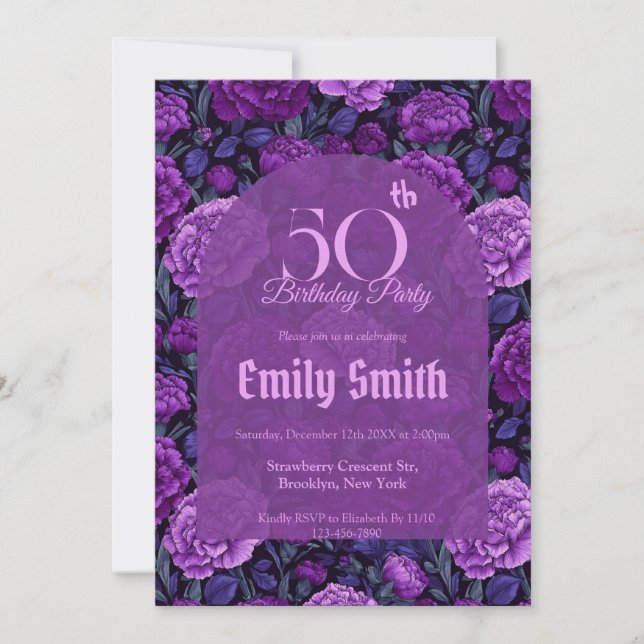 Invitation Modern Carnation Aesthetic Birthday Event (Devant)