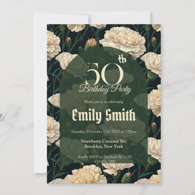 Invitation Modern Carnation Flower First Birthday Gift (Devant)