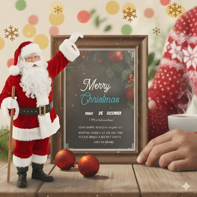 Invitation Modern Chalkboard Red Ornaments Christmas Party  (Merry Christmas of all of those who buy my products 
 Thank you so much )