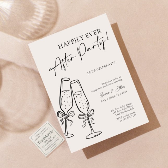 Invitation Modern Champagne Bow Happily Ever After Party (Créateur téléchargé)