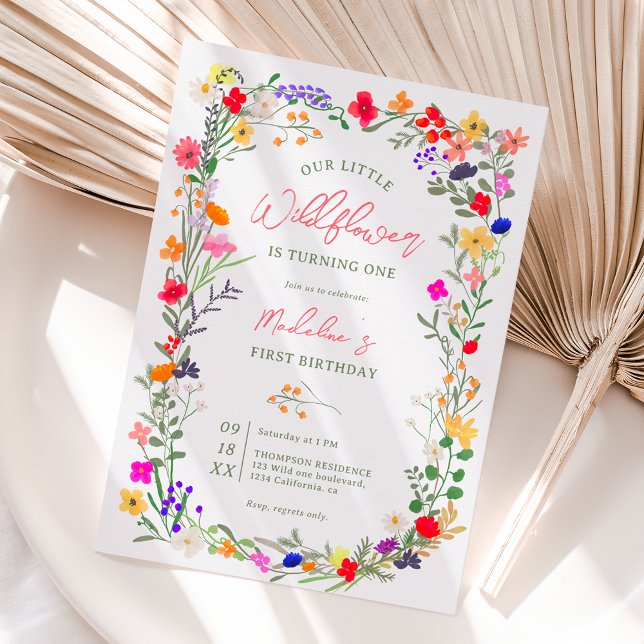Invitation Modern chic boho bright wild flowers 1st birthday (Créateur téléchargé)