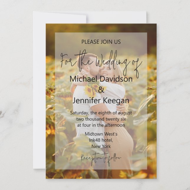 Invitation modern chic handwriting faded photo wedding (Devant)