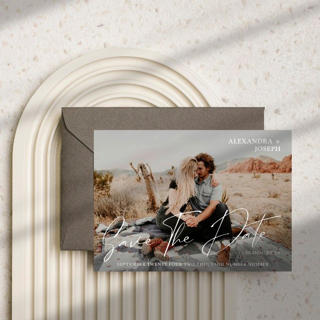 Invitation Modern Chic Photo Long Date Enregistrer la Date Bl (Créateur téléchargé)