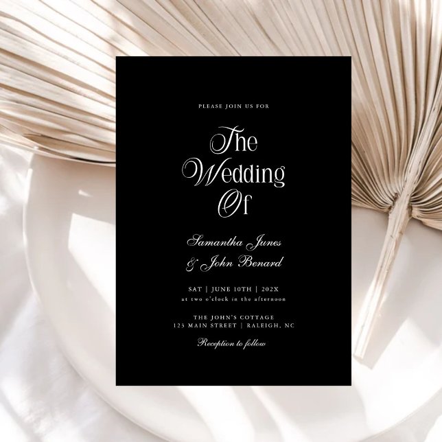 Invitation Modern Chic Script Black Elegant Wedding  (Créateur téléchargé)