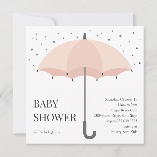Invitation Modern chic umbrella drawing baby shower (Devant)