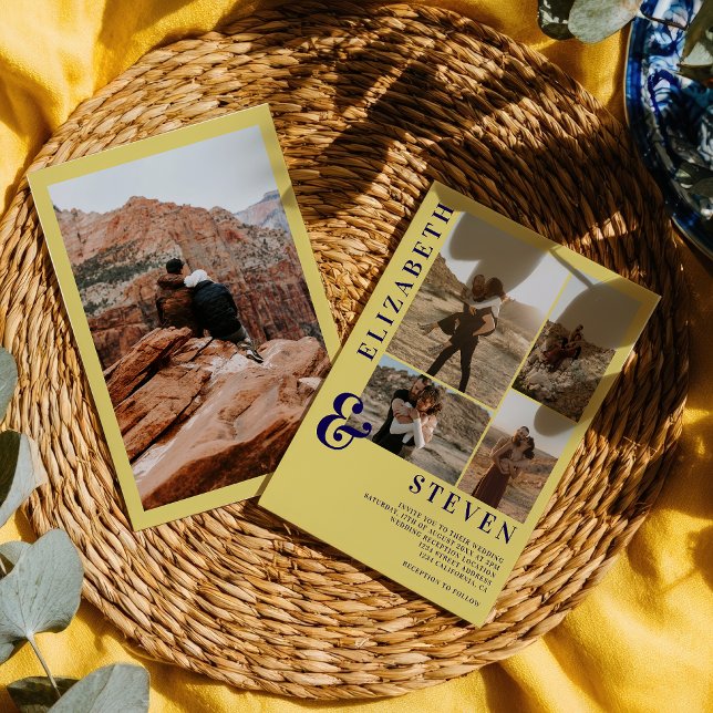 Invitation Modern Citrus Yellow Ampersand 5-Photo Wedding (Modern Citrus Yellow Ampersand 5-Photo Wedding Invitation)