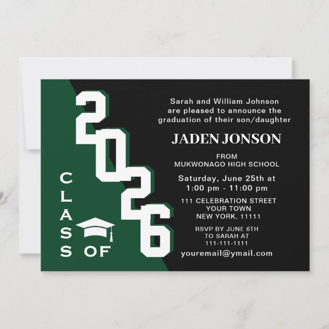 Invitation Modern Class of 2023 Green Black Graduation Party (Devant)
