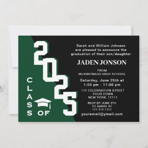 Invitation Modern Class of 2023 Green Black Graduation Party