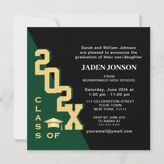 Invitation Modern Class of 2023 Green Black Graduation Party (Devant)