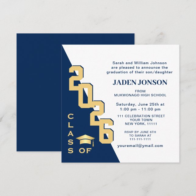 Invitation Modern Class of 2023 Navy Blue Graduation Party (Devant / Derrière)