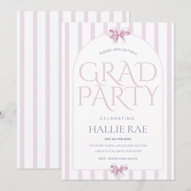 Invitation Modern Class of 2026 Pink Bow Graduation Party  (Devant / Derrière)