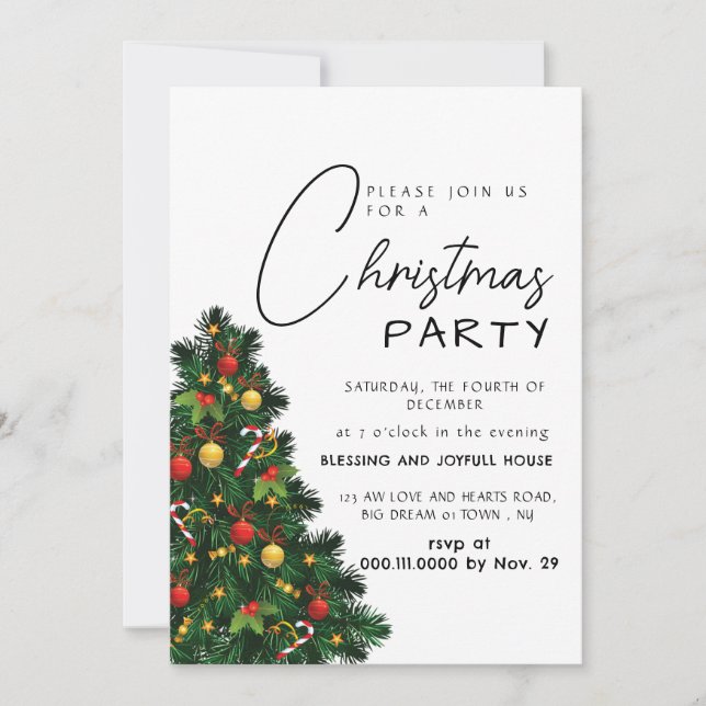 Invitation Modern Classic Pine Tree & Ornaments Holiday (Devant)