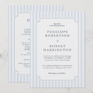 Invitation Modern Classic Stripes Blue All in one  Wedding