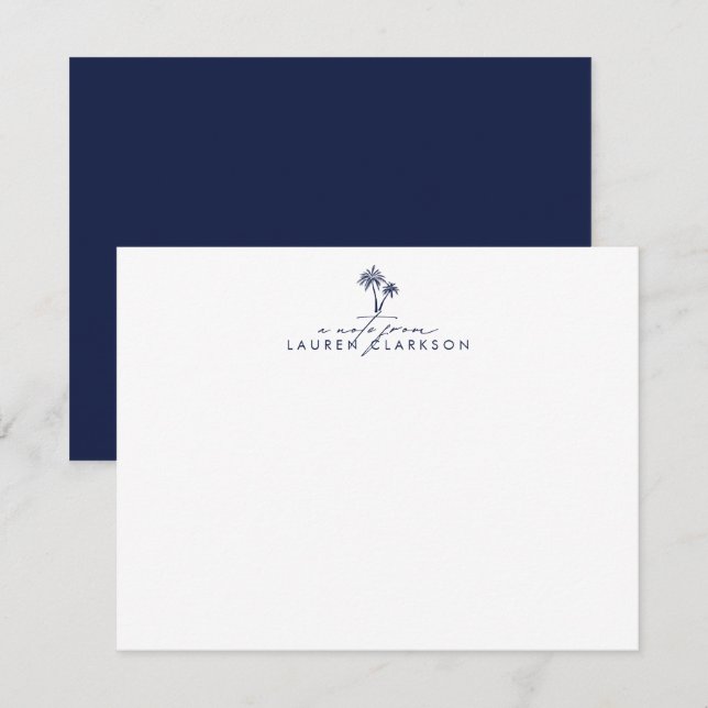 Invitation Modern Coastal Navy Palms Stationery Note Card (Devant / Derrière)