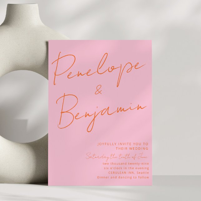 Invitation Modern Colorful Handwriting Pink Orange Wedding  (Créateur téléchargé)