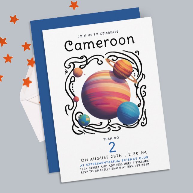 Invitation Modern Colorful Planets Moon Cosmic Space Universe (Créateur téléchargé)