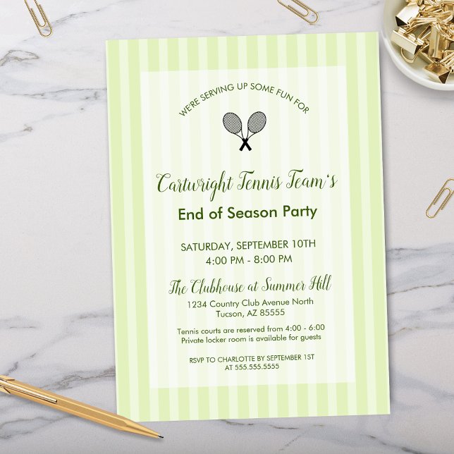 Invitation Modern Country Club Tennis Fin de saison Anniversa (Modern end of season tennis team party invitations or country club birthday invitations for clubs)