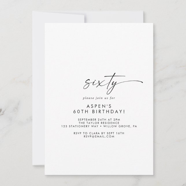 Invitation Modern Cript 60th Birthday Party Invite (Devant)