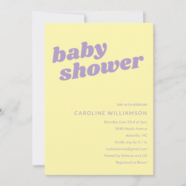 Invitation Modern Cute Pastel Yellow Retro Baby Shower  (Devant)