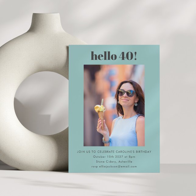 Invitation Modern Cute Simple Aqua 40e anniversaire de fête P (Créateur téléchargé)