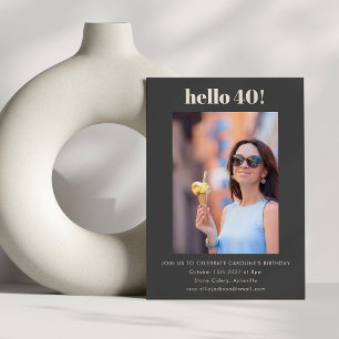 Invitation Modern Cute Simple Black 40th Birthday Party Photo