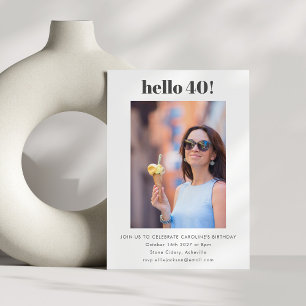 Invitation Modern Cute Simple Blanc 40e Anniversaire Photo