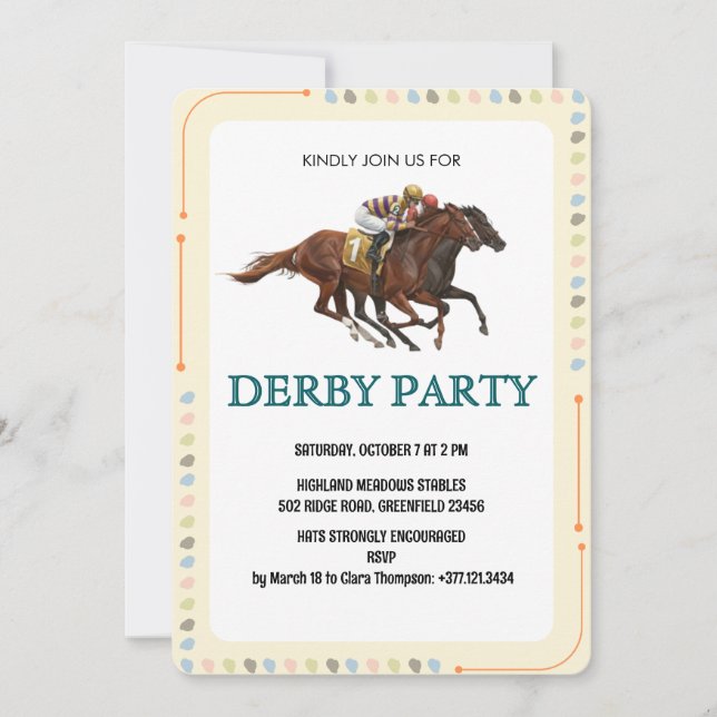 Invitation Modern Derby Horse Racing Party Invite (Devant)