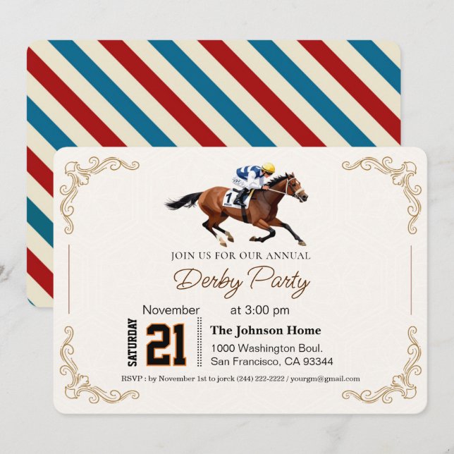 Invitation Modern Derby Party Équestre  (Devant / Derrière)