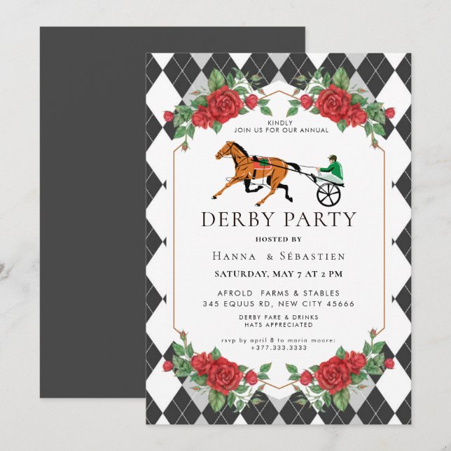 Invitation Modern Derby Party Équestre  (Devant / Derrière)