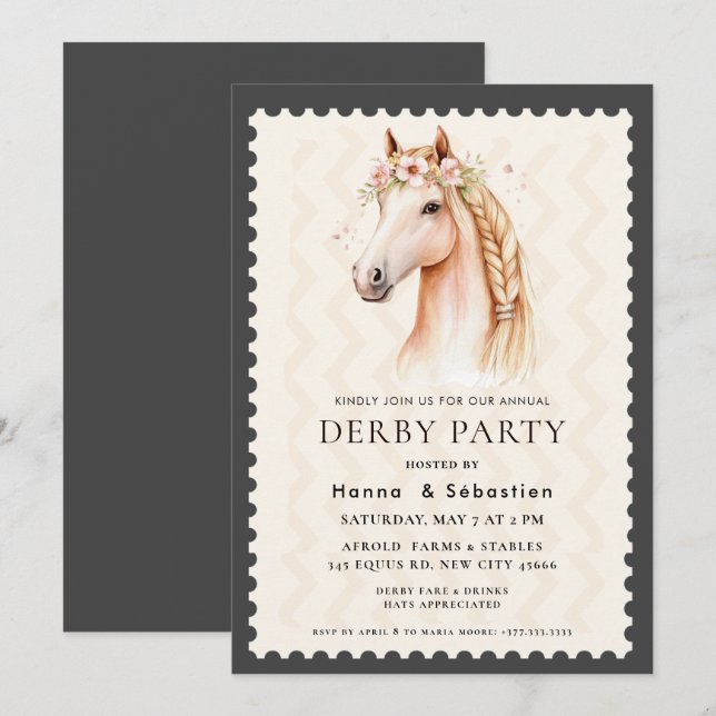 Invitation Modern Derby Party Équestre  (Devant / Derrière)