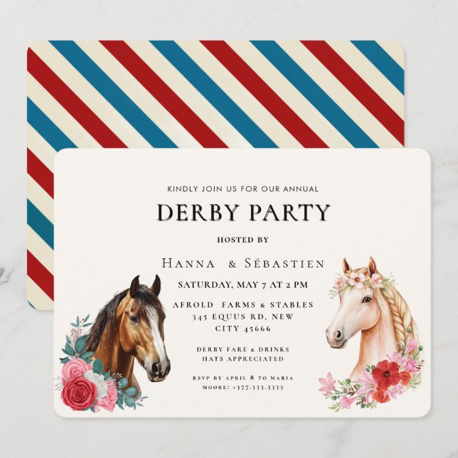 Invitation Modern Derby Party Équestre de Course de Chevaux  (Devant / Derrière)