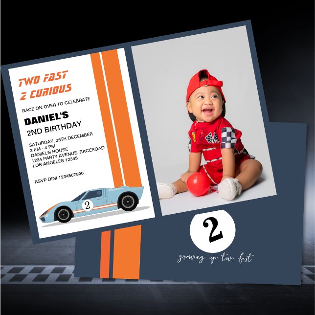 Invitation Modern Deux Fast Race Car Boy 2nd Birthday Poto (Créateur téléchargé)