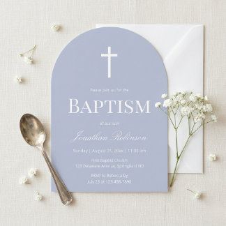 Invitation Modern Dusty Blue Arch Christening Baptism