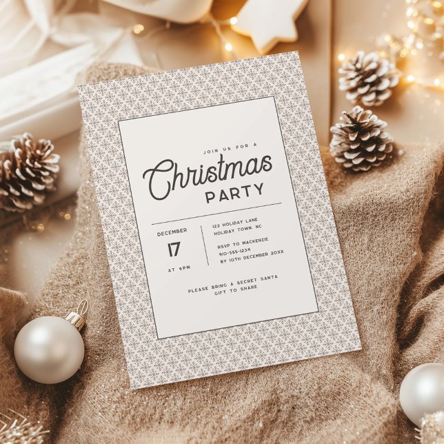 Invitation Modern Earth Tone Scandinavian Snowflake Christmas (Neutral Snowflake Modern Christmas Party Invitation brown)