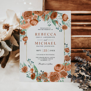 Invitation Modern Earthy Burnt Orange Roses Floral Wedding