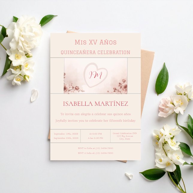 Invitation Modern Elegant Bilingual Quinceanera Birthday (Créateur téléchargé)