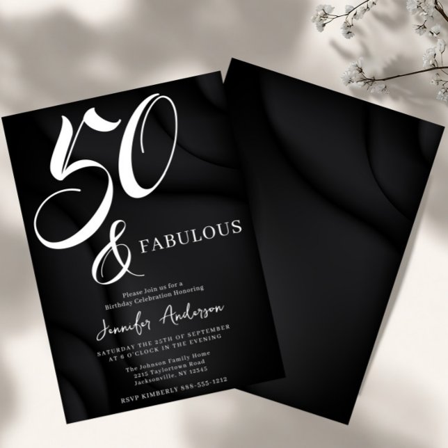 Invitation Modern Elegant Black White Fifty Fabulous Birthday (Créateur téléchargé)
