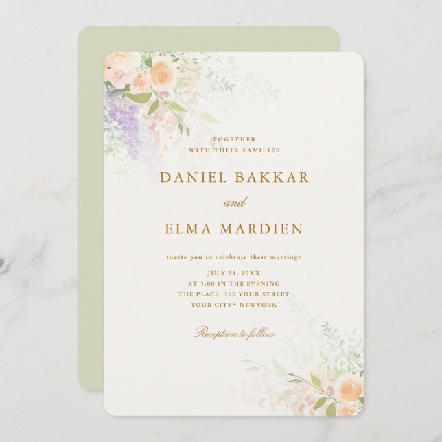 Invitation Modern Elegant Boho Wildflower Wedding (Devant / Derrière)
